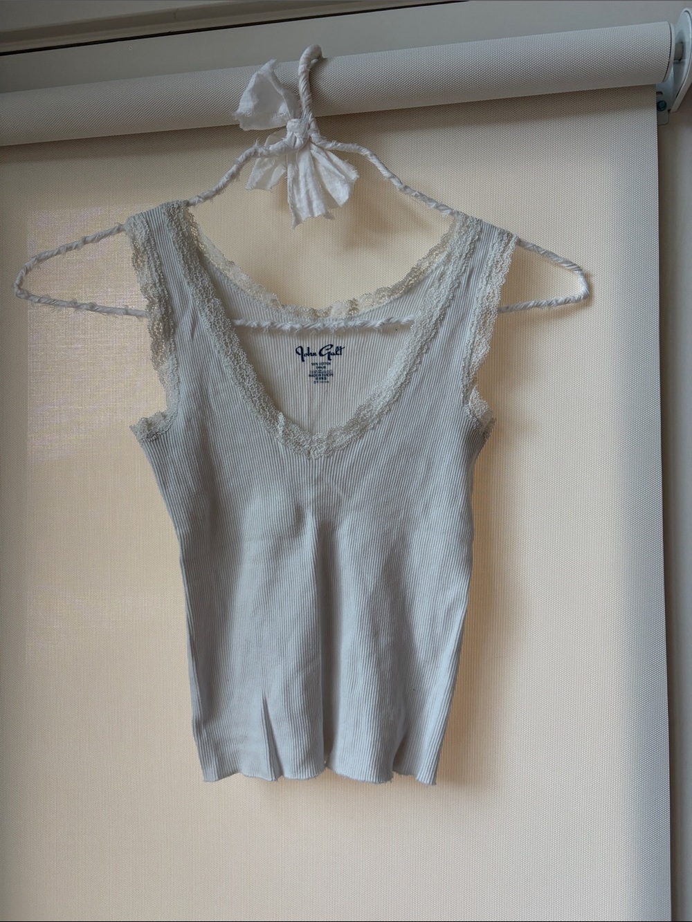 Brandy Melville White Ribbed Lace-Trim Tank